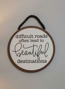 Difficult Roads" Inspirational Round Wood Wall Decor with Beads
