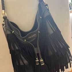 Ted Baker Black Suede Fringed Crossbody 
