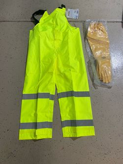 Hi vis Construction Rain pants and waterproof gloves