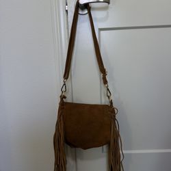 Mossimo Faux Suede Fringe Crossbody – Tan