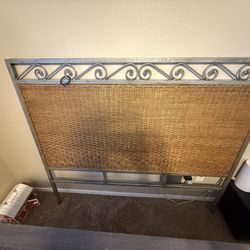 Metal and Wicker Headboard with Queen Frame