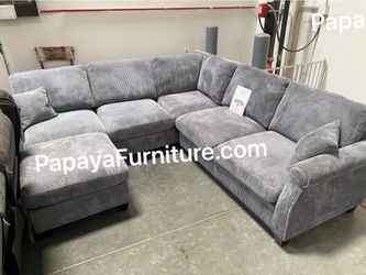 New! Plush Hray Sectional, Sectional And Storage Ottoman, Sectionals, Sofa, Couch, Gray Couch, Ivorry Couch, Corduroy Sectional, Dark Gray Sofa Dimens