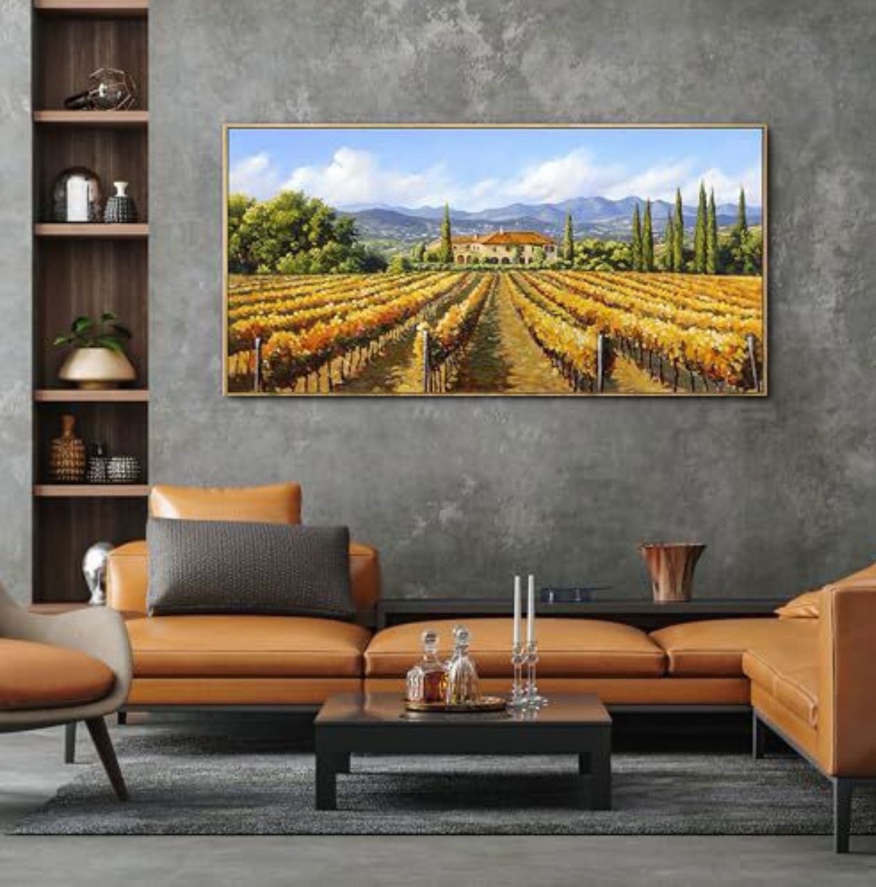 XLSJERST Fall Picture - Orange Wall Art Vineyard Large Landscape Autumn Framed Wall Decor