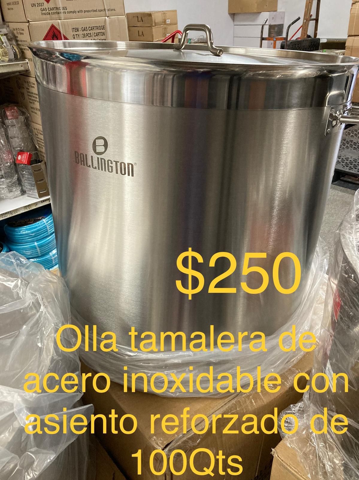 Olla Tamalera De Acero Inoxidable Con Asiento Reforzado Grueso 100 Qts