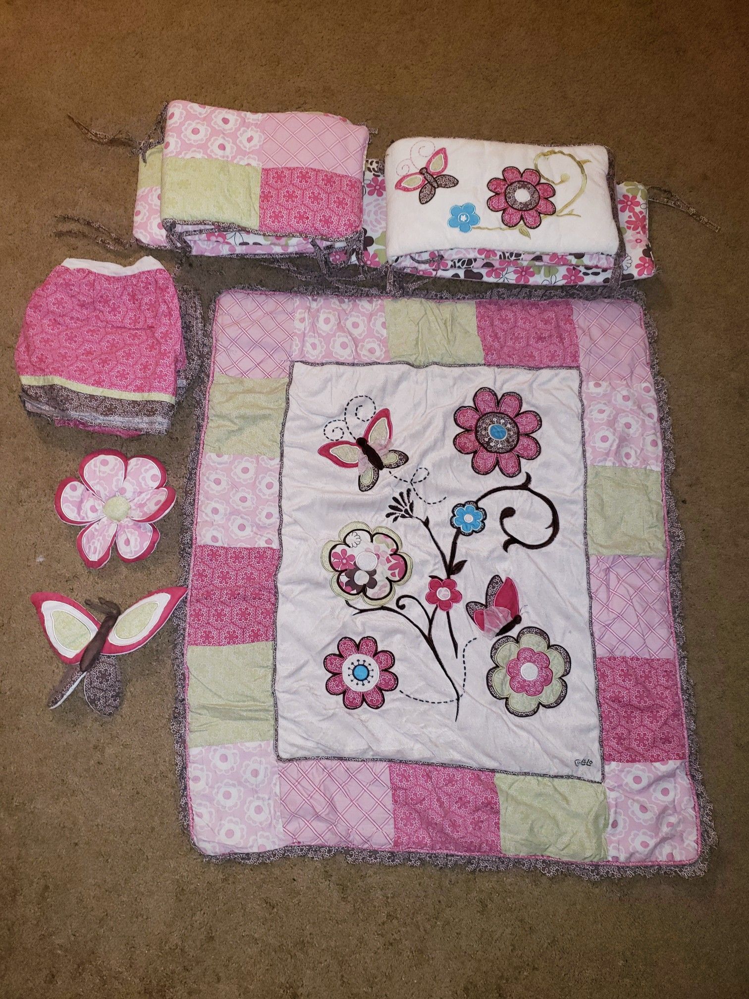 Cocalo Taffy Nursery Collection Baby Crib Set 8pc Pink Flower Butterfly