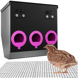 CluckRoots No Waste Quail Feeder, 1.5’’ Port For Adult Japanese Coturnix Quail Jumbo Pharaoh, Outside-Hanging 3-Port Feeder - No Mess No Spill, Space-
