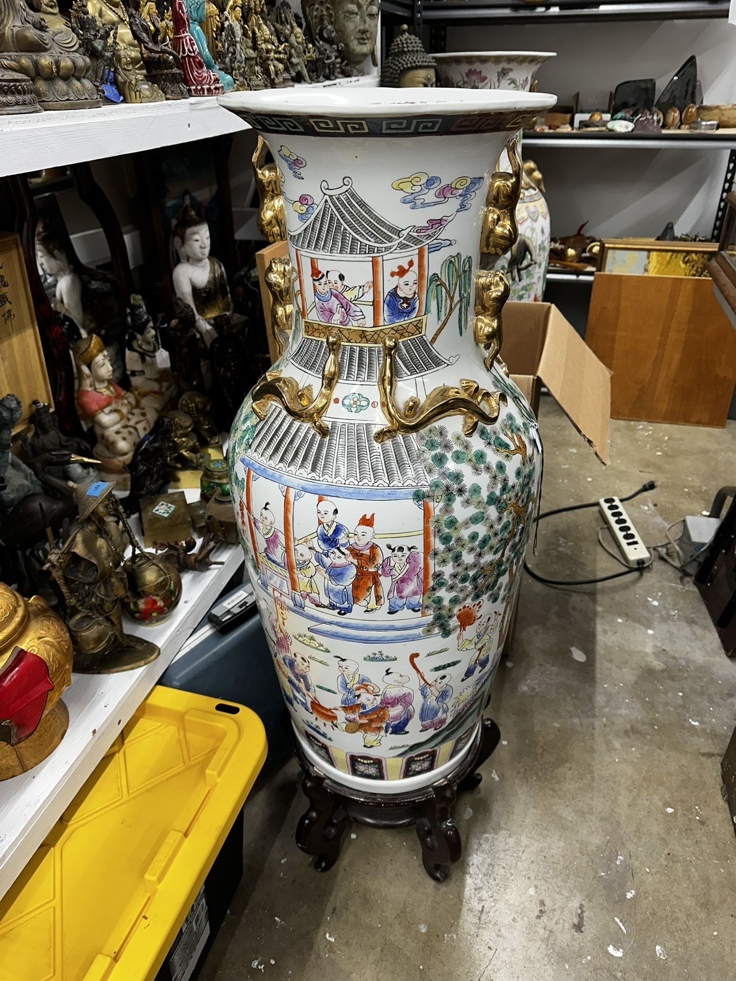Huge 4 Foot Tall Chinese Porcelain Vase Qing Dynasty Style Qianlong Mark