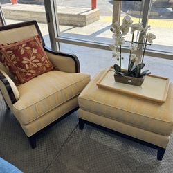 Fabric Chair with Wood Trim + Ottoman 