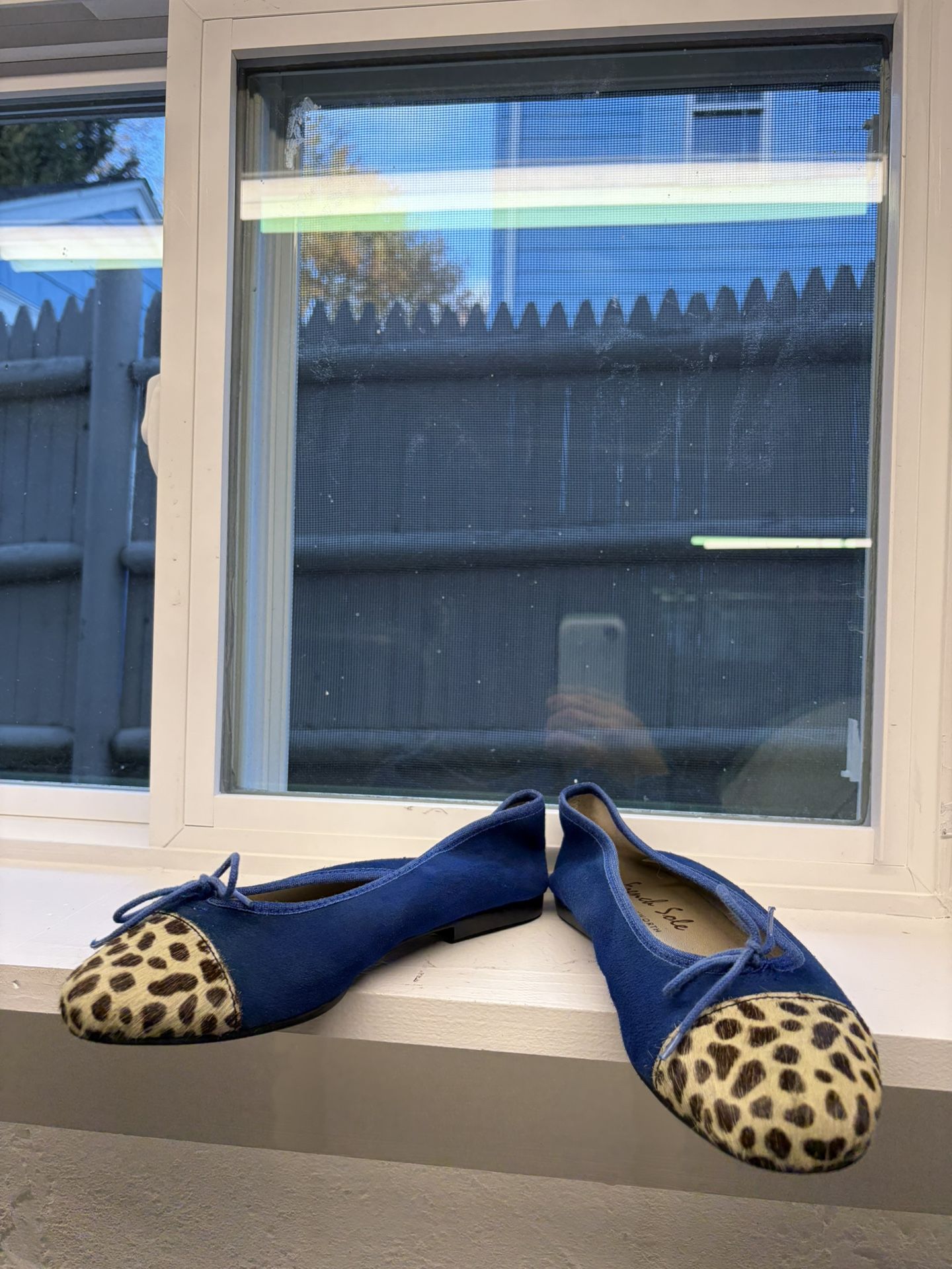 French Sole Blue Suede Ballet Flats w/ Leopard Cap Toe – Size 38 (US 7.5–8) French Sole Blue Suede Ballet Flats w/ Leopard Cap Toe – Size 38 (US 7.5–8