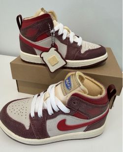 Nike Jordan 1 MID SE (PS) Bread and Butter Brown Red White Leather SZ 11C
