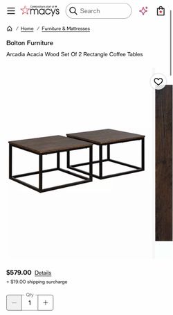 Bolton Furniture Arcadia Acacia Hard Wood Set of 2 Rectangle Coffee Tables. BRAND NEW!