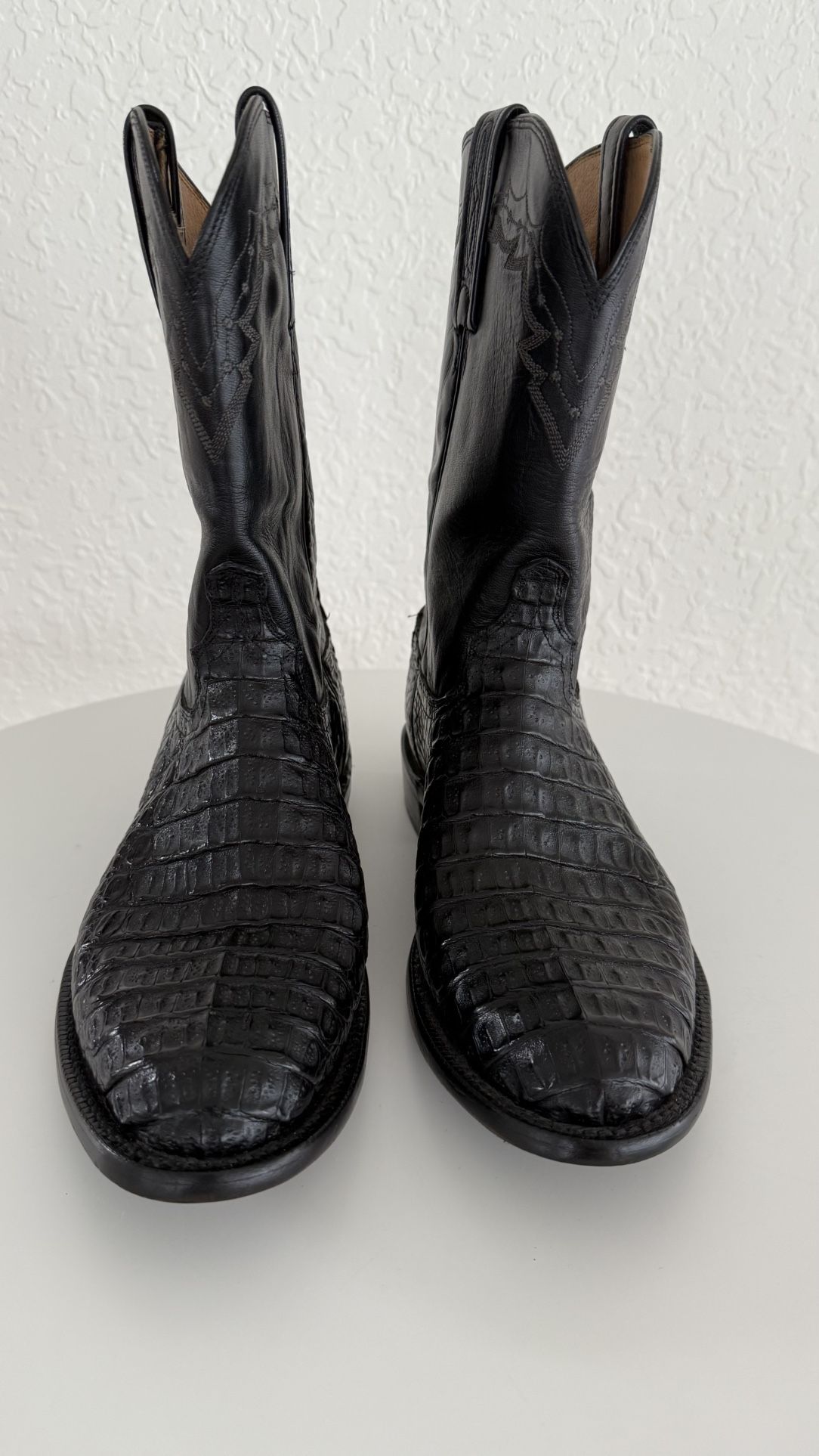Pre-owned ORIGINAL LUCCHESE BLACK HORN BACK CROCODILE MEN’S COWBOY BOOTS SIZE 10D