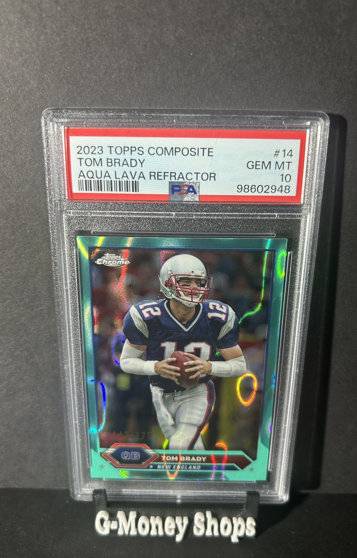 2023 Topps Composite Tom Brady Topps Chrome Aqua Lava Refractor #/175 #14 PSA 10