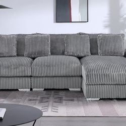 Black Cream Or Gray 3 Piece Sectional RightChaise 123.5" W X 66.5" D X 33.5" H