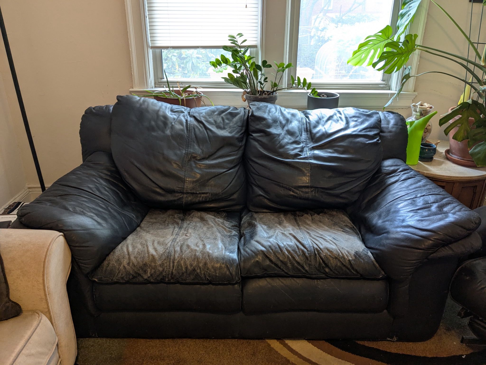 Navy Leather Loveseat Couch