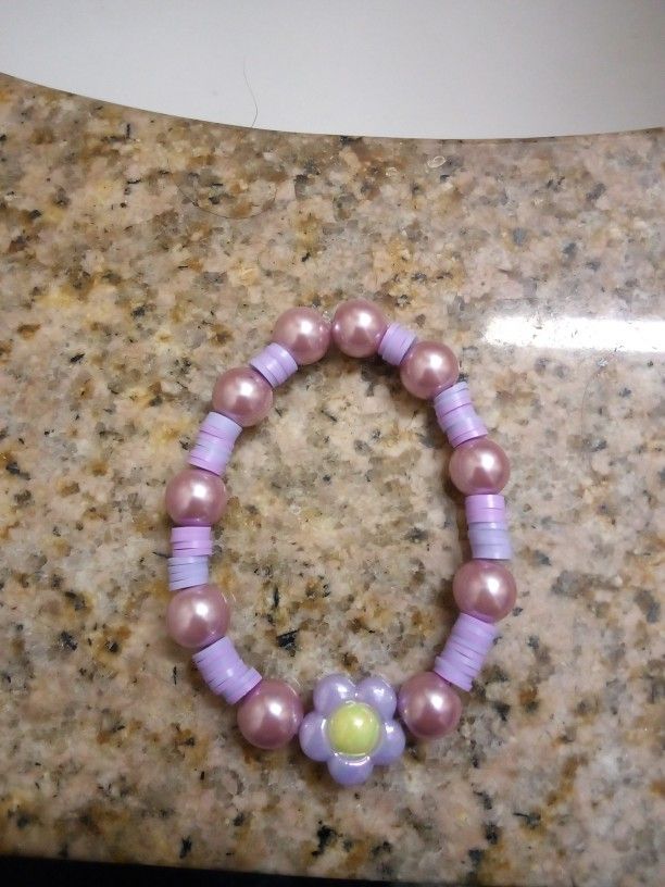 Purple Pearl And Clay Bead Bracelet