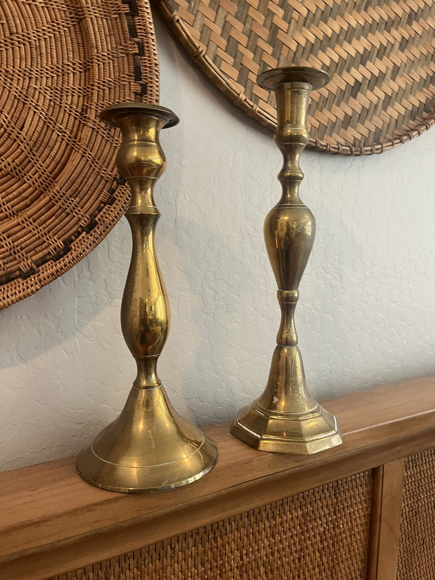 2 Brass Tall Candlestick Holders 