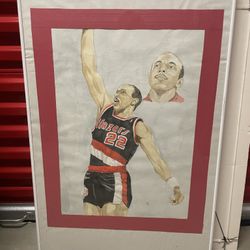 Clyde Drexler Portland Trailblazers Watercolor Painting Jersey And Uncut Card Sheet