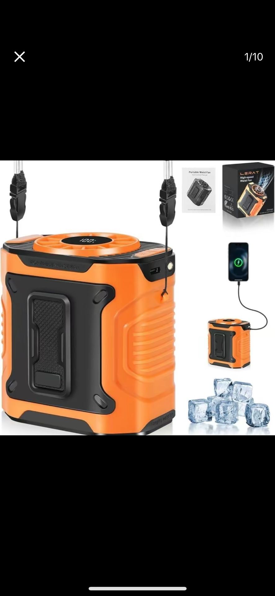 Cooling Waist Fan, USB Rechargeable With Clip, Power Bank, LED flashlight