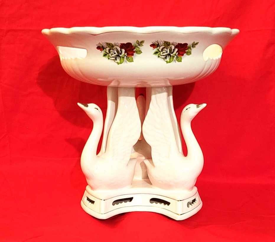 Beautiful Swans And Roses Porcelain Bowl