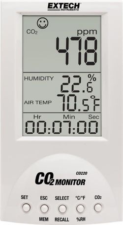 Extech CO220 Indoor Air Quality CO2 Monitor Temp Humidity NDIR Desktop Meter