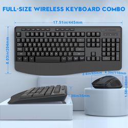 Wireless Keyboard and Mouse Combo, E-YOOSO 2.4GHz Full-Sized Ergonomic Wireless Keyboard with Wrist Rest, 3 DPI Adjustable and 6 Buttons Cordless USB 