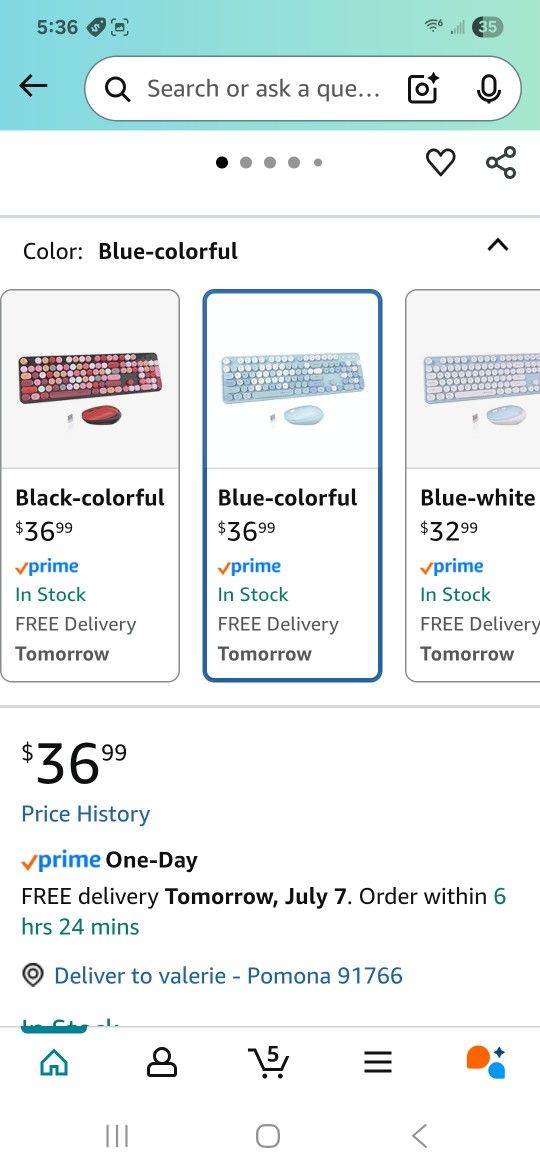 Ubotie Blue Colorful Wireless Keyboard And Mouse