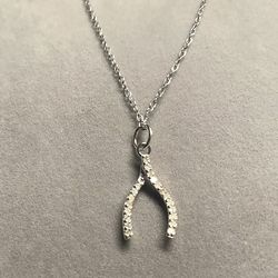 Sterling Silver Necklace With Sterling Diamond Encrusted Wishbone Pendant