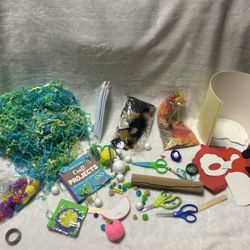 Art & craft supplie 3 scissors confetti paper fuzzy balls straws feathers ect