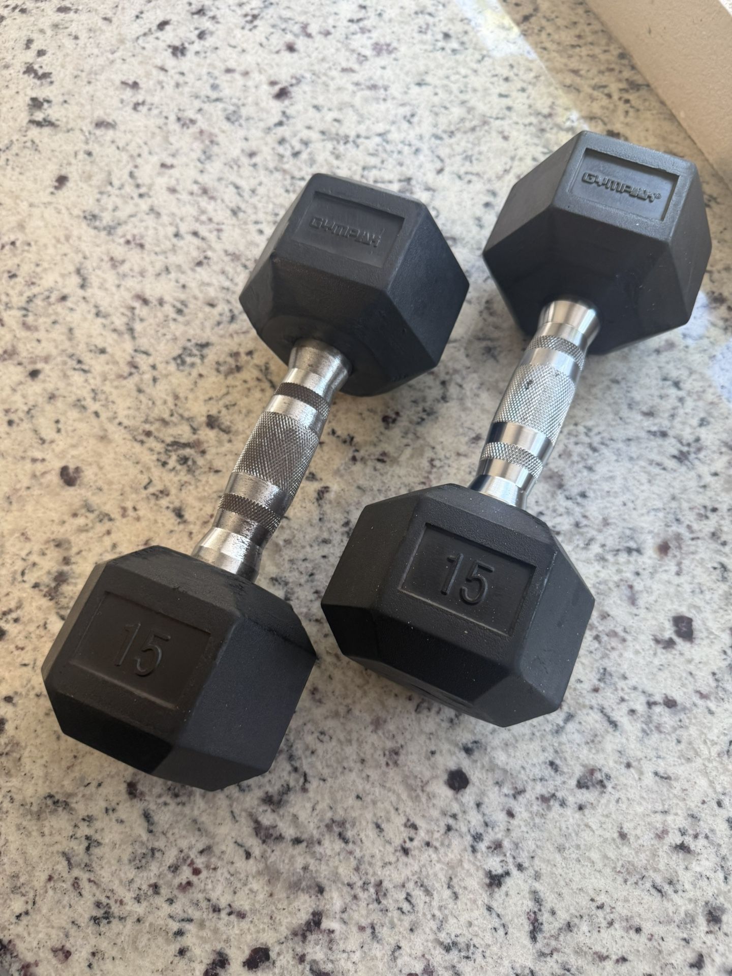 Set Of 2 - 15 Lb Dumbbells Black Rubber Gym Weights Workout 🏋️ 