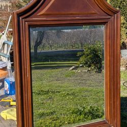 37x25" Antique Framed Wall Mirror with Ornate Top Wooden Framing Vintage Mirror