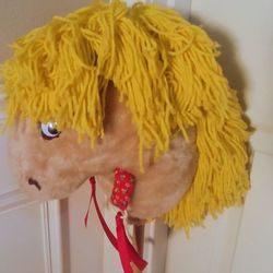 Vintage Hand Made Yellow Yarn Hair Horse 41" Tall (Blue Horse Also For Sale)