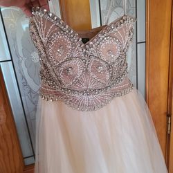 Cream Color Beaded Strapless Prom Dress Size 12