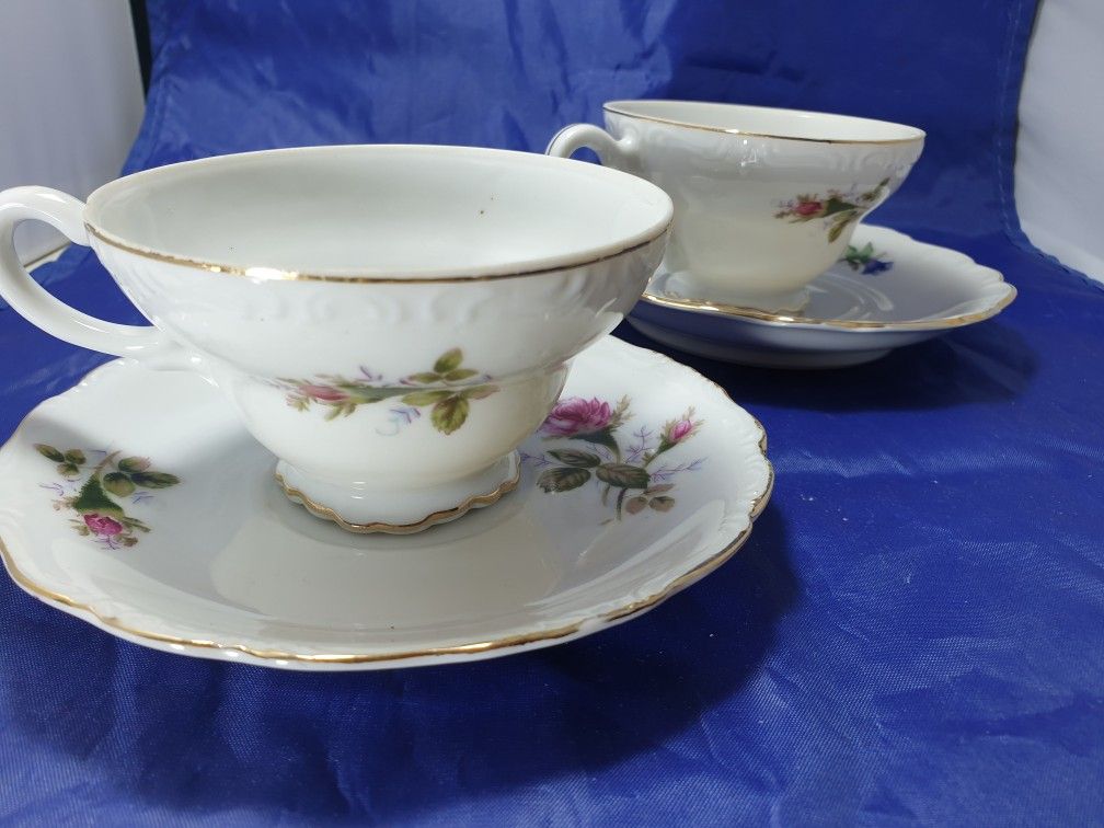 2 set rose coffee cups with suucers