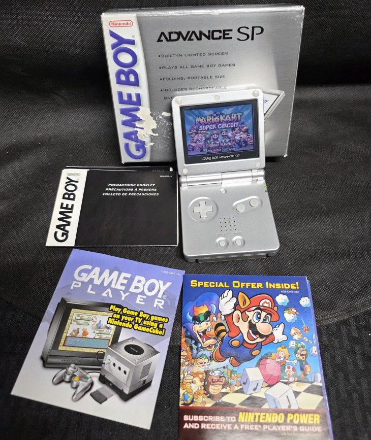 Nintendo Game Boy Advance SP Silver / Platinum Handheld Console - Complete CIB