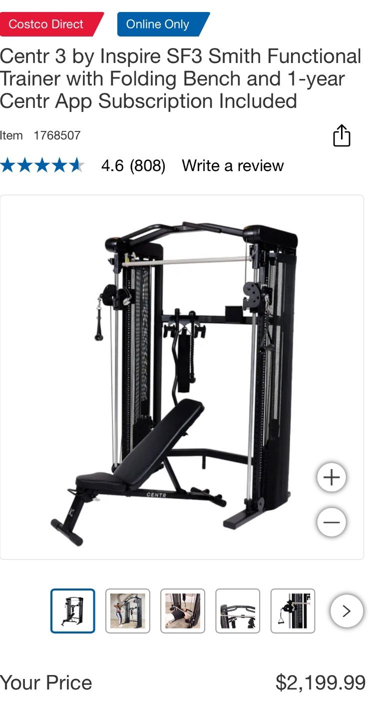 Centr 3 by Inspire SF3 Smith Functional Trainer with Folding Bench 360 lbs Weights