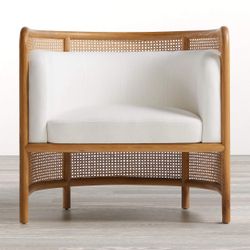 NEW Crate & Barrel Fields Cane Back White Accent Chairs (PAIR)