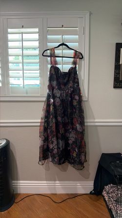 Floral Midi Dress with Sheer Overlay size L