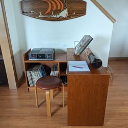 Vintage Mid Century Modern Danish Brown Leather Top Bentwood Stool