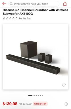Hisense 5.1 channel soundbar with wireless subwoofer AX5100G