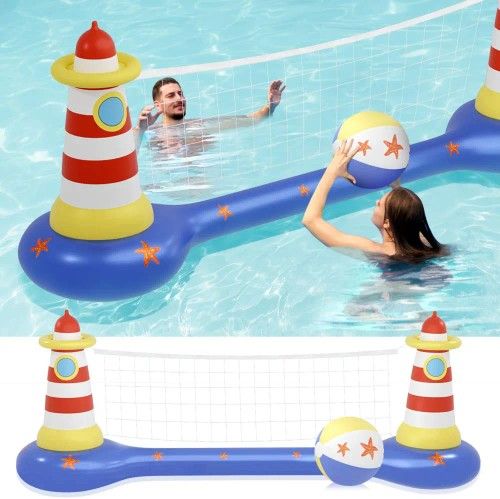 Swimming Pool Volleyball Set - Inflatable Volleyball Net with Ball Included