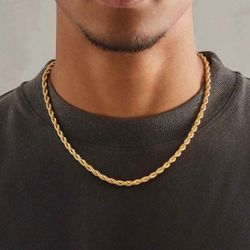 18K Gold Rope Chain Necklace Men 24" 4MM