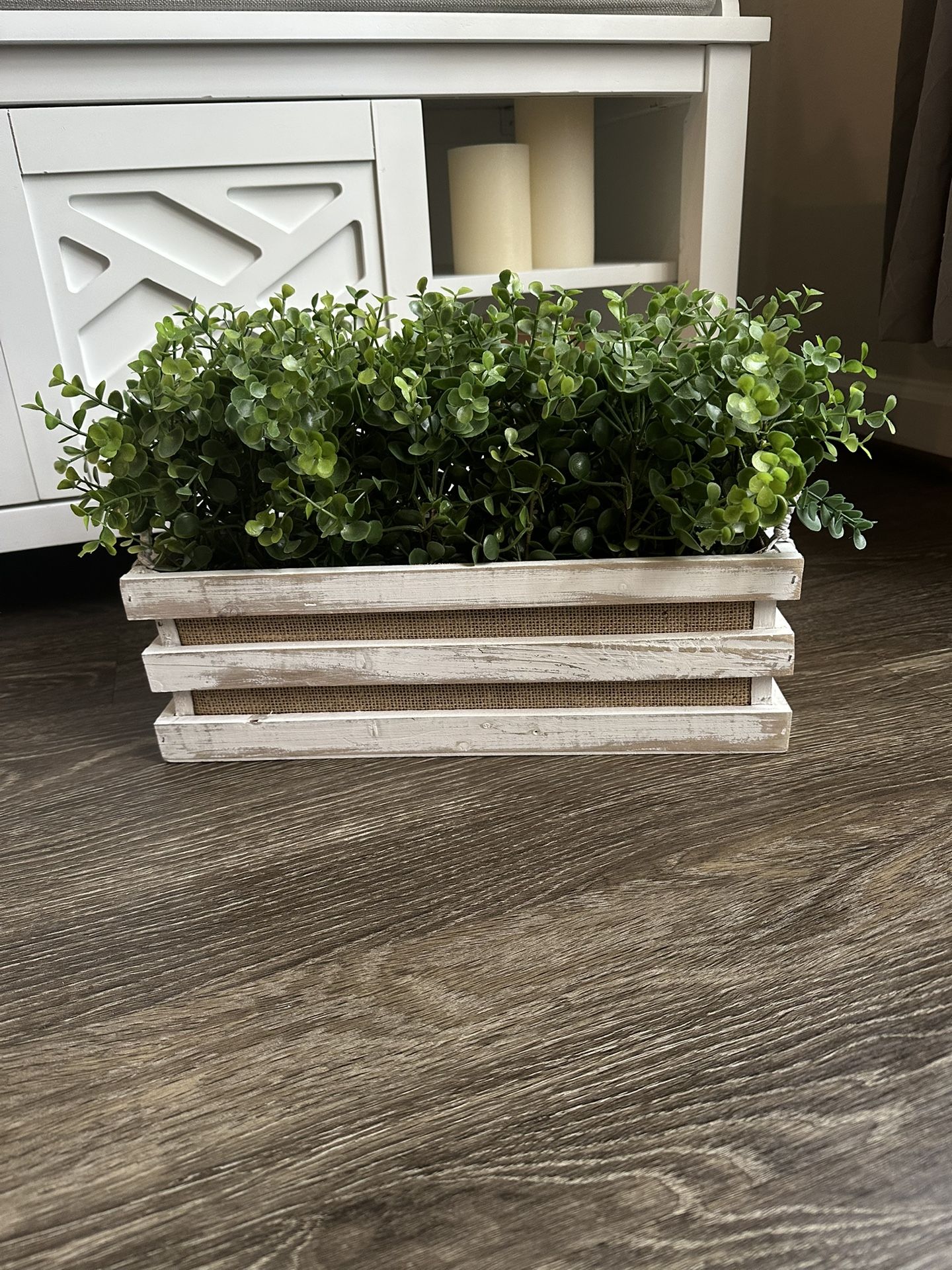 Set Of 2 Greenery Inside White Wood Basket (with Handles)