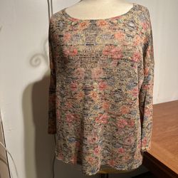 Women’s Top Floral 3/4 Pullover High-low 3/4 Slv One Size By Nally & Millie