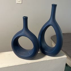 Modern Decorative Blue Ceramic Vases (Set of 2)