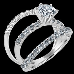 1CT ( 6.5mm) intensely brilliant Diamond Veneer Trio Engagement/ Wedding ensemble set in Sterling Silver Ring. 635R71359