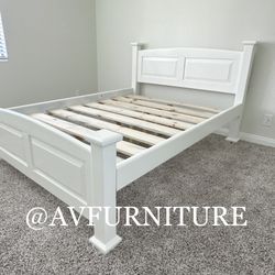 Solid Wood White Queen Bed Frame 
