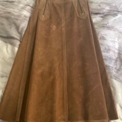 Midi Length Buck suede Skirt With Two Front Zippers