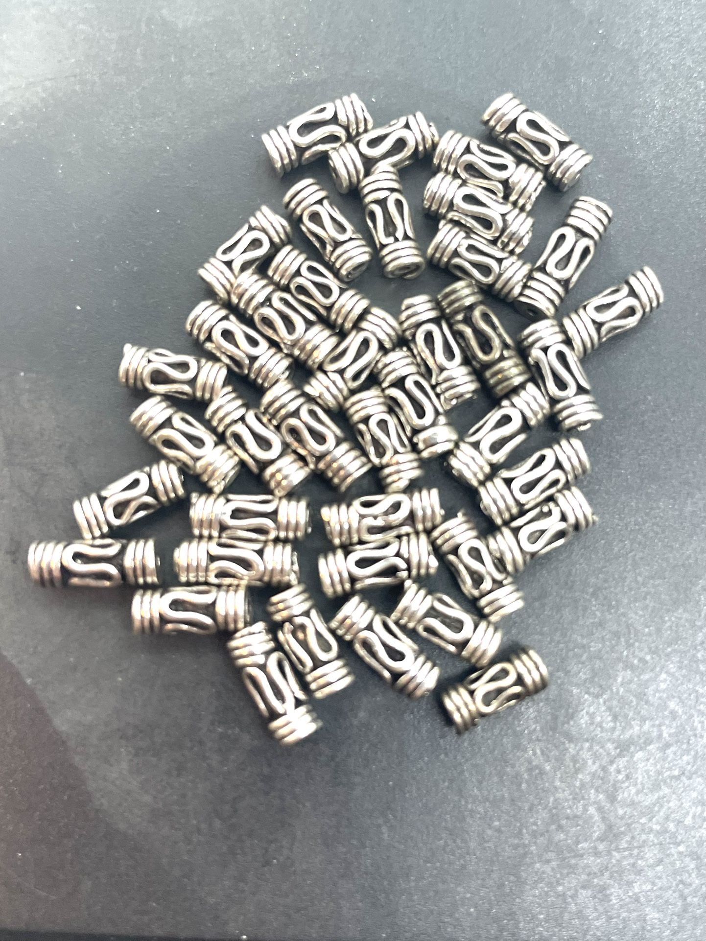 Sterling Bali Scroll Tube Beads 10pc