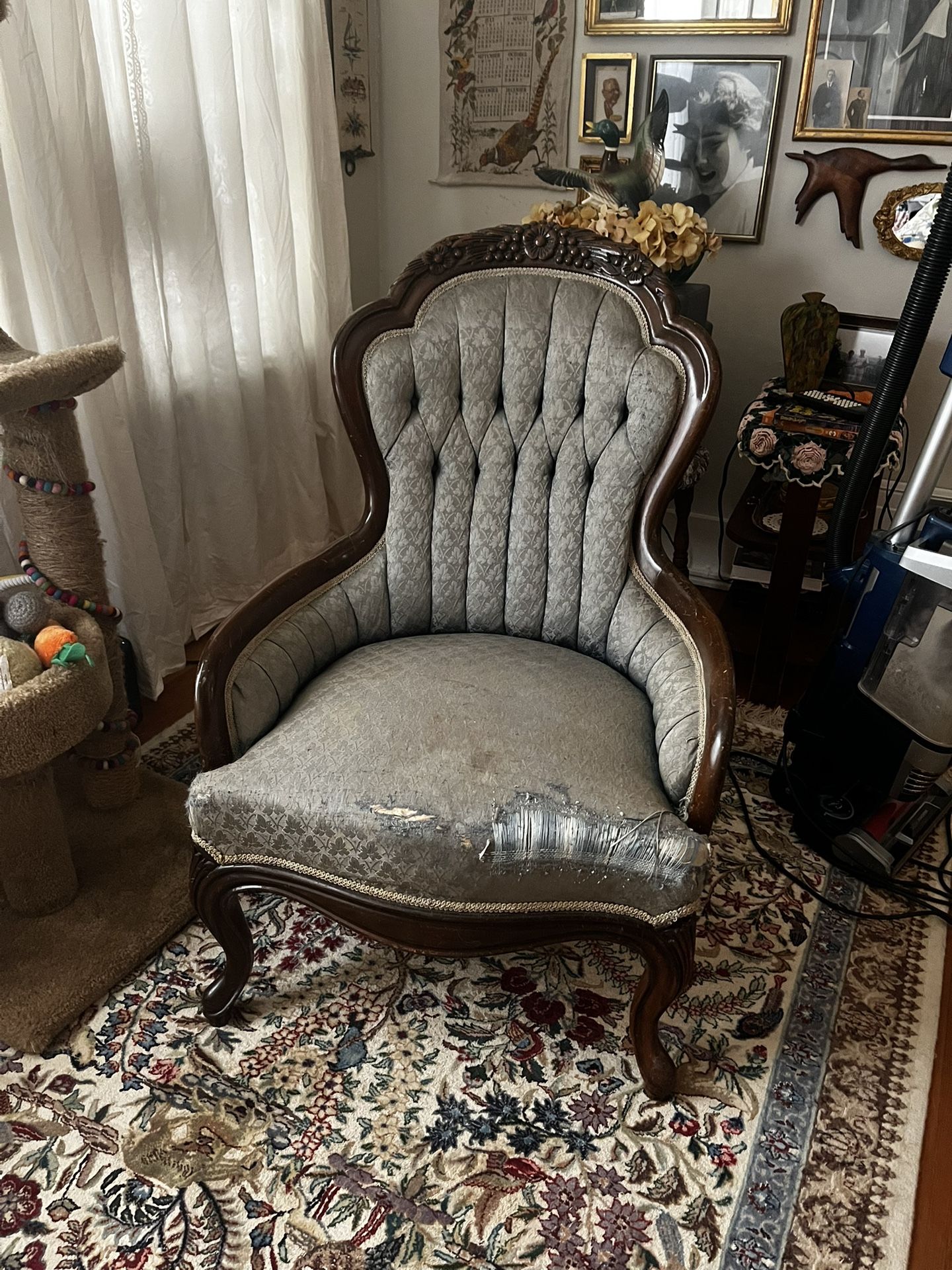 antique Victorian style blue lounge/parlor chair